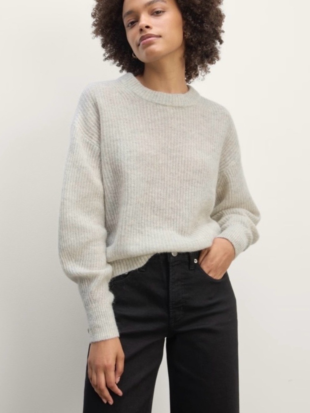 Everlane The Cocoon Crew in Alpaca Sweater Size S Cream Gray Cozy Minimalist